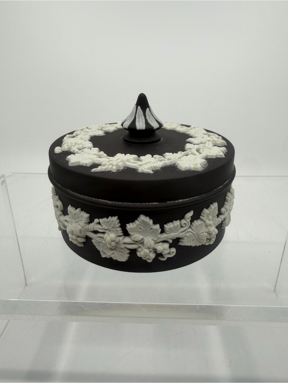 Wedgwood Black and White Jasperware Round Lidded Trinket Box